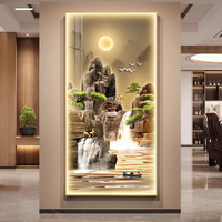 Peinture décorative d'entrée : Paysage de pin avec éclairage LED, art mural moderne haut de gamme, luxueux, en cristal et porcelaine