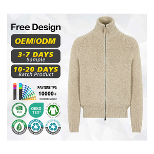Fabricant de tricots personnalisé automne hiver <span class=keywords><strong>beige</strong></span> <span class=keywords><strong>col</strong></span> roulé à manches longues <span class=keywords><strong>pull</strong></span> en coton à fermeture éclair pour hommes - Product Image 4