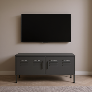 Mueble de TV Rectangular de Acero Gris con Niveladores Medianos, Soporte de Piso, Estilo Industrial Moderno para Sala de Estar - Product Image 2