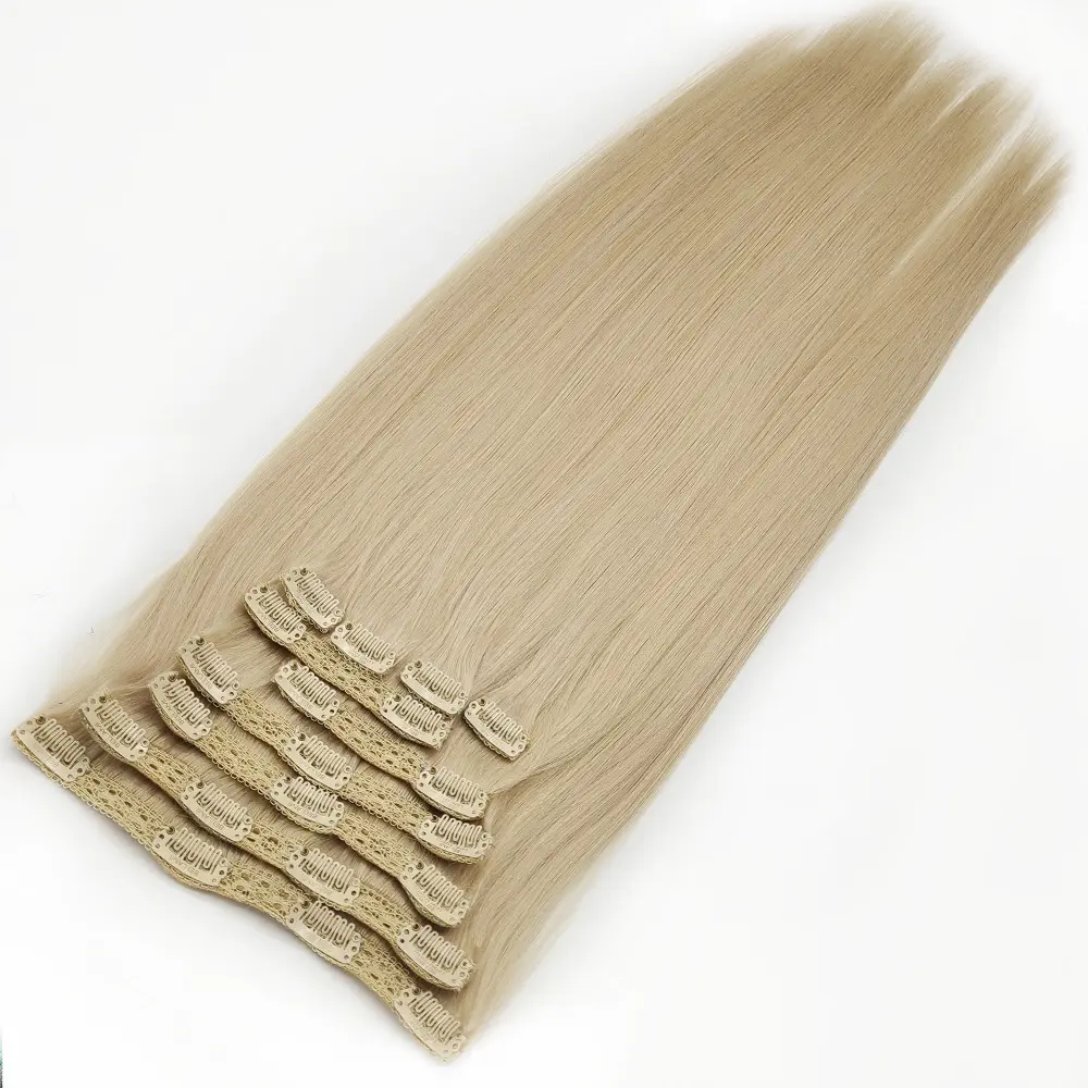 Vente en gros en usine Extension de cheveux 100% humains vierges Remy blond naturel une pièce à clip