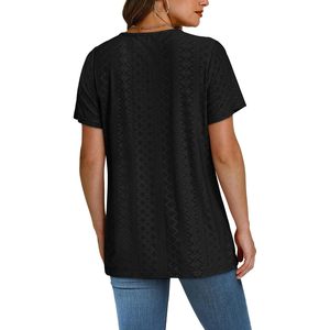 Camiseta con cuello en V FOXA para mujer, corte holgado, manga corta, suave, negra, informal, para verano - Product Image 5
