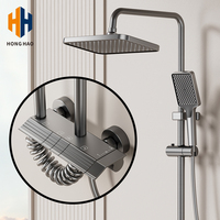 Pomme de douche moderne de luxe en aluminium, finition chromée, montage mural, robinet thermostatique à poignée unique, jet de pluie/jet/douche douce