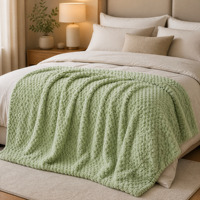 Plaid de luxe en flanelle gaufrée 3D à bulles, doux et moelleux, motif écaille de tortue vert sauge, géométrique, en polaire, pour canapé-lit King Size, 100% Polyester