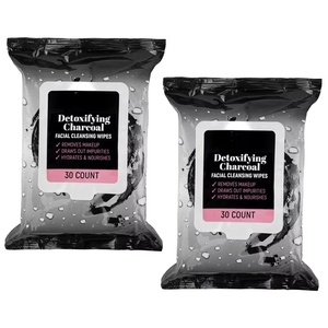 Lingettes faciales féminines détoxifiantes non tissées noires charbon de bois matériau biodégradable démaquillant personnalisé lingettes humides - Product Image 2
