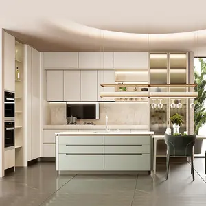 Cbainets da cucina laccati dal Design moderno ambientale a forma di L di fascia alta con isola