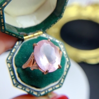 Bague de fiançailles classique très populaire en argent sterling 925 avec quartz rose naturel taille ovale, certifiée CMA, grande pierre, pour mariage et fête