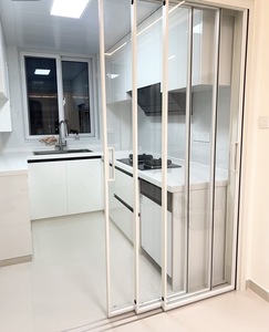 Porte coulissante minimaliste en aluminium à cadre fin, double vitrage en verre trempé blanc crème, pour chambre, cuisine, salle de bain, villa, hôtel - Product Image 3