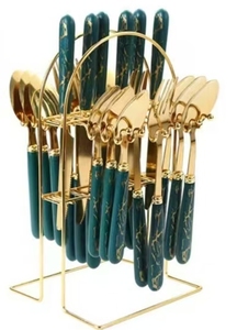 Bán Buôn 24-Mảnh Thanh Lịch Kim Loại Dao Kéo Bộ Quà Tặng Ánh Sáng Sang Trọng Phong Cách Dao Muỗng Nĩa Flatware Bộ - Product Image 5