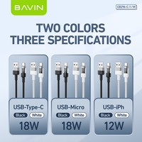 BAVIN nilon jalinan CB296 hitam usb Tipe c mikro telepon seluler kabel data pengisi daya