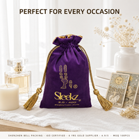 Sac à cordon en velours satiné 13*18cm avec doublure en velours, pompon et logo personnalisé imprimé, pour emballage cadeau ou bougies
