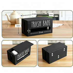 Wooden Trash Bag <b>Storage</b> <b>Box</b> 23.5x13x13cm Desktop Organizer For <b>Kitchen</b> With Pull Out Design - Product Image 1
