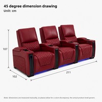 Canapé électrique inclinable en cuir véritable de style minimaliste moderne haut de gamme et luxueux |   Cinéma maison trois places de première classe