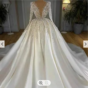 S524A 2022 Новое свадебное платье с длинным рукавом из страз высококачественное длинное атласное платье с бисером