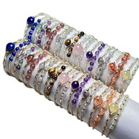 Bracelet ajustable en pierres précieuses naturelles, entièrement enroulé à la main, double boucle, quartz rose, lapis-lazuli, pierre de lune