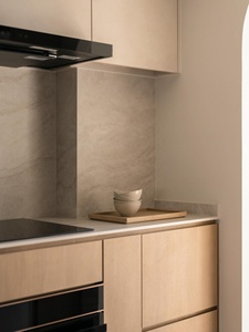 Wabi-Sabi Style Kitchen Modular Storage Natural American <strong>Dark</strong> Oak Walnut Sideboard Japandi Furniture Cabinet with Faucet Marble - Product Image 6