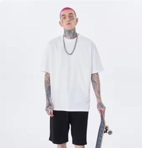 T-shirt blanc surdimensionné en coton peigné 100% 260G pour homme, été 2024, manches courtes - Product Image 1