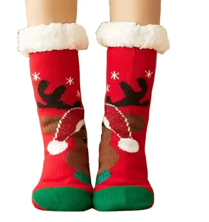 Christmas Fleece Thick Warm Sleep Socks Women Girls Non Slip Mid Tube Cute Socks Floor Fuzzy Sock