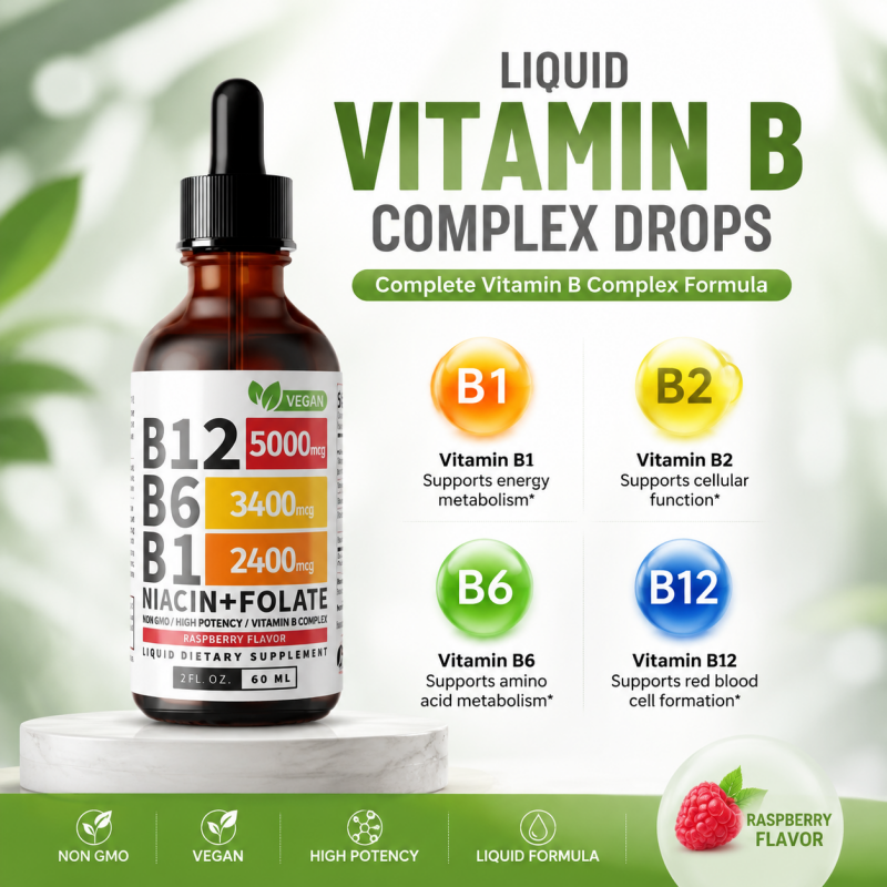 Custom Private Label Vitamin B12 B Complex Liquid Drops with B6 B1 ...