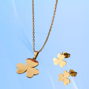 Moda <span class=keywords><strong>Trebol</strong></span> tres hojas trébol 18K oro PVD plateado Acero inoxidable Dubai pendientes collar conjuntos de joyas para mujeres - Product Image 4