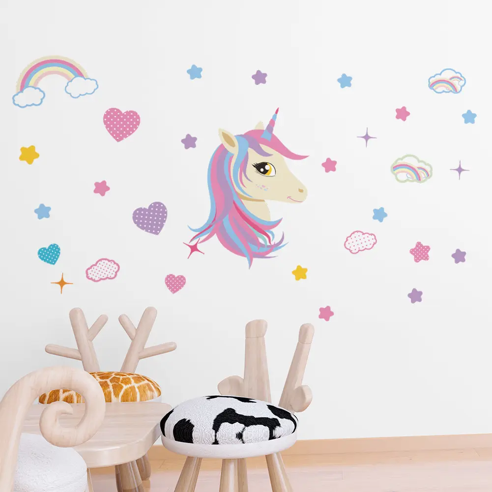 Decoración de pared de unicornio de gran tamaño, calcomanías de pared de unicornio extraíbles decoración para niñas dormitorio de niños guardería recuerdo de fiesta de cumpleaños