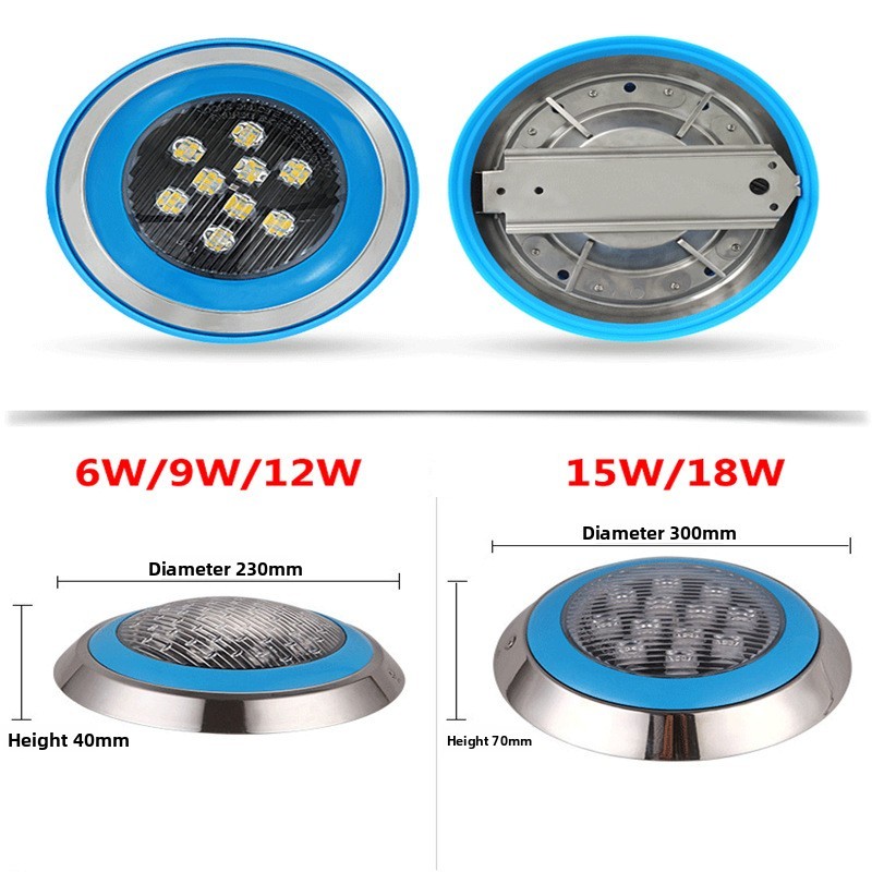 LED Pool Light Stainless Steel IP68 Waterproof Multicolor Wall-Mounted for Swimming Pool Pond & Lakeside Underwater Use