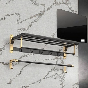 Suite de baño de oro negro montada en la pared sin taladro de 6 piezas de lujo moderno para decoración de hotel con juego de accesorios de baño - Product Image 5