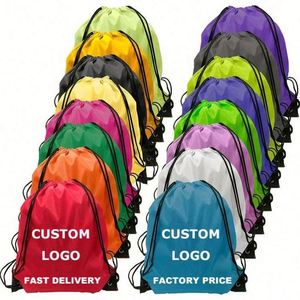 Wholesale Customized Logo Printed <b>Drawstring</b> <b>Backpack</b> Bags Waterproof Polyester Nylon for Gym Sport Promotional Use - Product Image 1