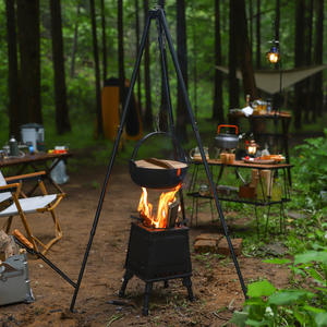 Outdoor Camping <b>Tripod</b> Aluminum Alloy Adjustable Height Hanging Pot Rack For Fire Cooking Black Triangle Shape - Product Image 3