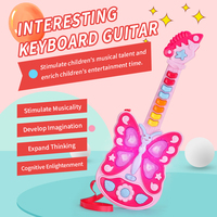 BY TOYS Stimulate Carton Pink Butterfly Eco-Friendly Interesting Keyboard Guitar With Light Musical Instrument for Kids