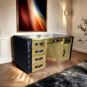 OEM ODM Lujo Calidad Metal Latón Cool Industrial <span class=keywords><strong>Escritorio</strong></span> <span class=keywords><strong>de</strong></span> oficina <span class=keywords><strong>Mesa</strong></span> ejecutiva con almacenamiento Más cajones Muebles <span class=keywords><strong>de</strong></span> aviación - Product Image 2