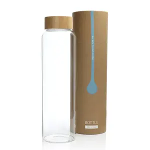 Toptan Metal bambu kapak 500ml 550ml 1l 1.5l temizle konteyner borosilikat suyu süt çevre dostu cam su şişesi
