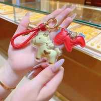 Porte-clés plaqué or « Année du Cheval Doré » pour la prospérité immédiate, pendentif poney doré, cadeau mignon pour petite amie et amis