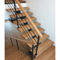 Escalier flottant mural en bois massif, design américain moderne, gain de place, pour intérieur, avec poutre invisible