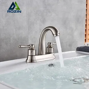Rozin robinet mitigeur de salle de bains en Bronze frotté à l'huile, robinet de lavabo en Nickel brossé à double poignée robinet de bain monté sur le pont pour évier noir