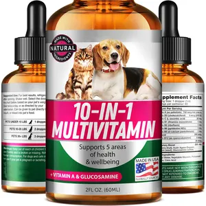 10合1宠物维生素天然葡萄糖胺滴液，用于狗猫多种维生素补充剂，用于狗肠道免疫关节健康