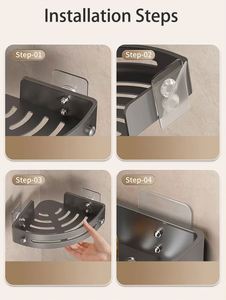Juego de estantería sin perforaciones, organizador de esquinas, estante de almacenamiento de baño montado en la pared de plástico - Product Image 6