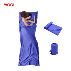 WOQI-حقيبة نوم من الحرير, حقيبة نوم من الحرير مدمجة خفيفة الوزن مزودة ببطانة وجيب ووسادة ، تخفيضات هائلة