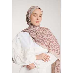 Pure Tone Leopard Print Scarf Lightweight and Breathable Rayon Jersey Floral Luxury Design for Spring Season <b>Nude</b> Stone Tone - Product Image 2