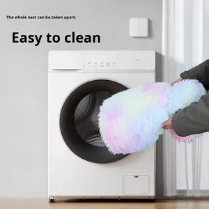 Lange Pluche Ronde Zachte Warme Sponsdoekachtige Huisdierenbed voor Winterhonden & Katten met Aangehechte Dekentje - Product Image 4