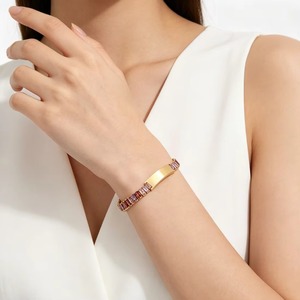 Pulsera de tenis multicolor de circonitas rectangulares, plateada y dorada, de acero inoxidable que no se desvanece, con barra curva en blanco, apilable y brillante - Product Image 6