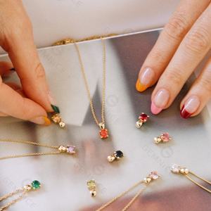 Collar de Plata de Ley 925 con Cadena de Eslabones y Piedra de Nacimiento de Corte Brillante en Varios Colores - Product Image 6