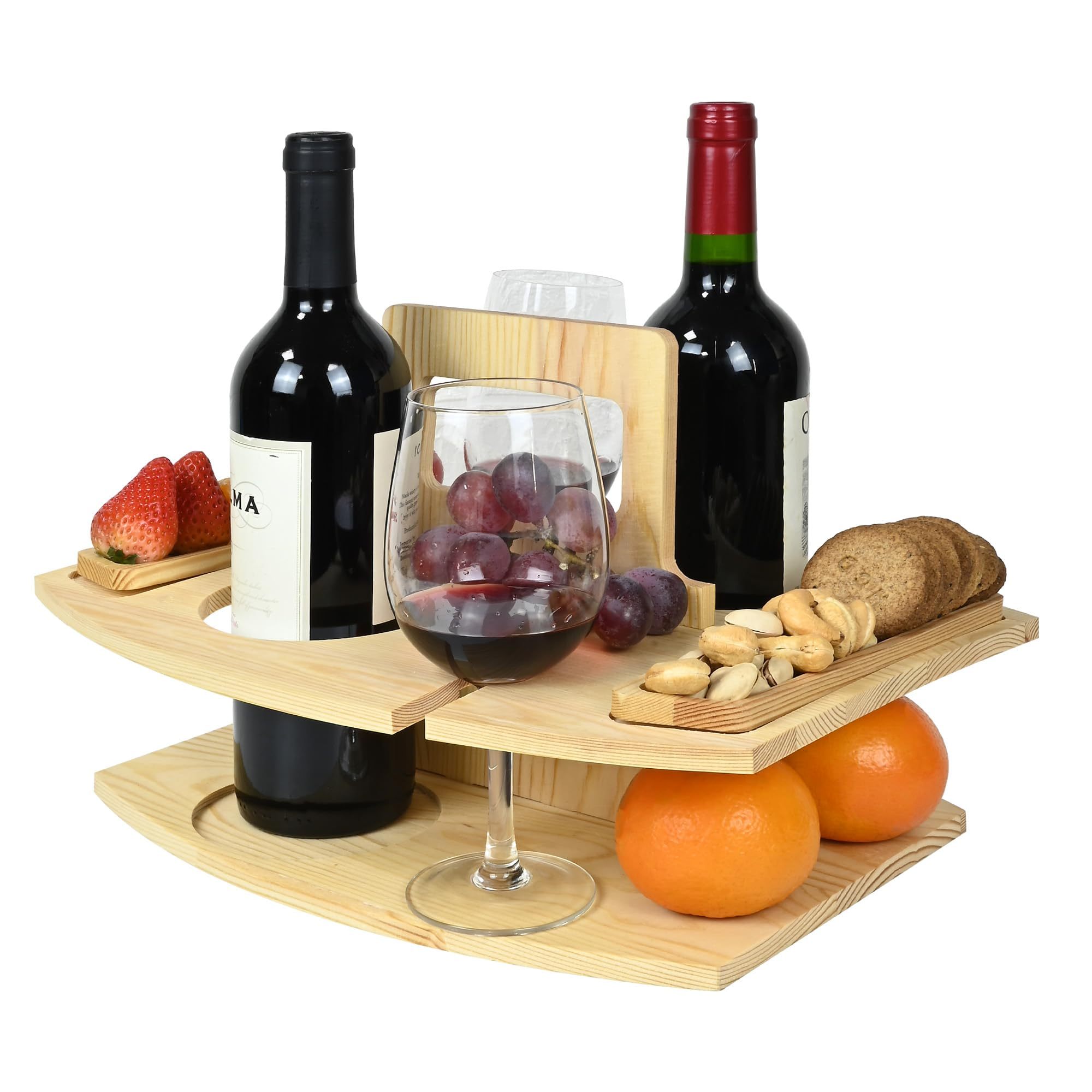 Table De Pique-nique Bambou Kingrol - Avec Porte-bouteille Et Verres - Pliable Pour Extérieur - 40x31cm