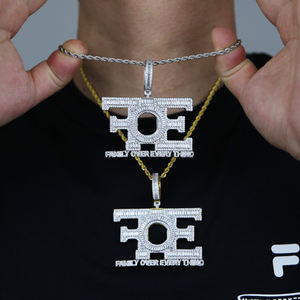 Huruf FOE keluarga lebih dari setiap hal liontin pria kalung mikro pave 5A kubik zirkonia cz es keluar perhiasan - Product Image 4