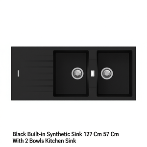 Fregadero de Cocina Empotrado Negro de Material Sintético de 127 cm x 57 cm con 2 Cubetas - Product Image 3