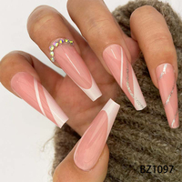 Uñas postizas francesas de gel suave de alta calidad, de moda, sencillas, de ABS, pre-diseñadas, de larga duración, superventas.