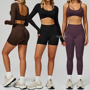 Tuta da ginnastica da donna per allenamento Fitness a manica <span class=keywords><strong>lunga</strong></span> da ginnastica da corsa abbigliamento sportivo reggiseno canottiera Leggings Shorts Set sportivo - Product Image 4