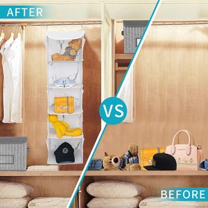 5 Shelves Hanging Closet Organizer 1 Pack Fabric <b>Storage</b> With 6 Side Pockets For Clothes <b>Shoes</b> Bedroom Use - Product Image 5