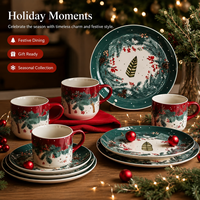 Ensembles de vaisselle de Noël en porcelaine designs de luxe modernes et imprimés pour le marché de gros ensemble de dîner 16 pièces avec décalcomanie