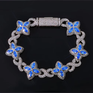 Four-leaf <b>Clover</b> Zircon 8-character Cuban <b>Bracelet</b> Hip-hop Men's <b>Bracelet</b> Trend Jewelry Tanjing Fashion Lijing Necklace - Product Image 1