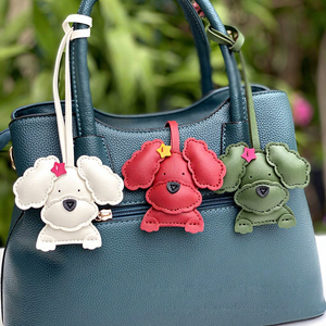 2026 Kawaii PU Leather Light Keychain Cartoon <b>pink</b> Sculpture Poodle Lanyard Luxury Pet Puppy Ball Shape <b>Teddy</b> Dog Pendants - Product Image 5